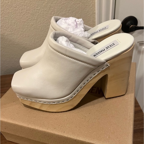 Steve Madden wood/leather clogs size 9 - Picture 4 of 6